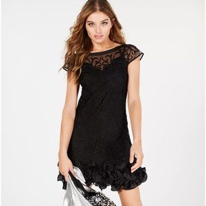 GUESS Floral-Lace Ruffled-Hem Sheath